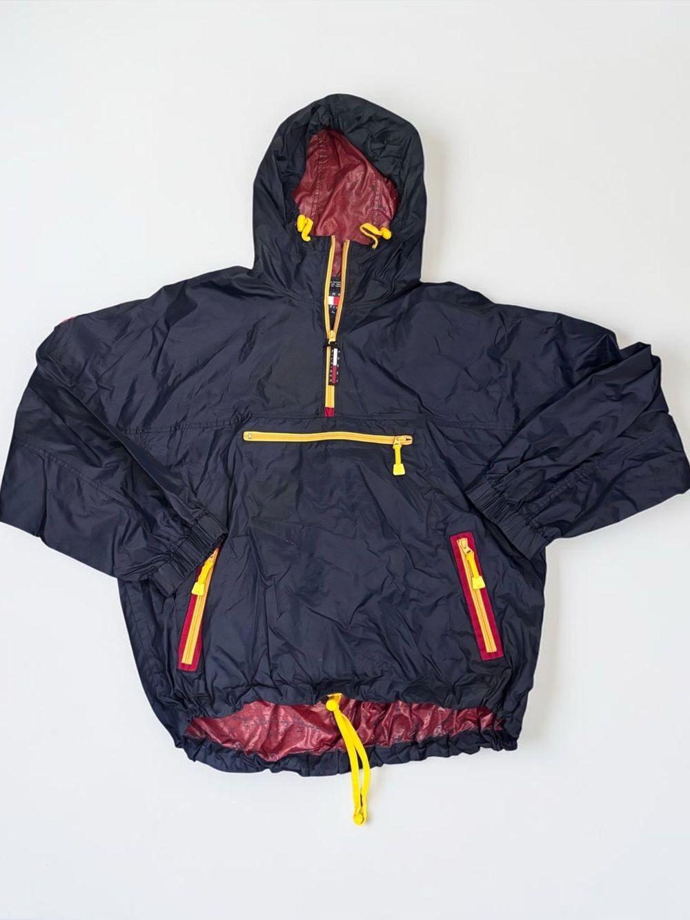 Tommy Hilfiger Vintage Pullover Windbreaker Jacket Mens XL Navy Hooded Packable